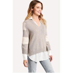 Brochu Walker Stein V Neck Layered Pullover Wool Cashmere Sweater Women M Luxury